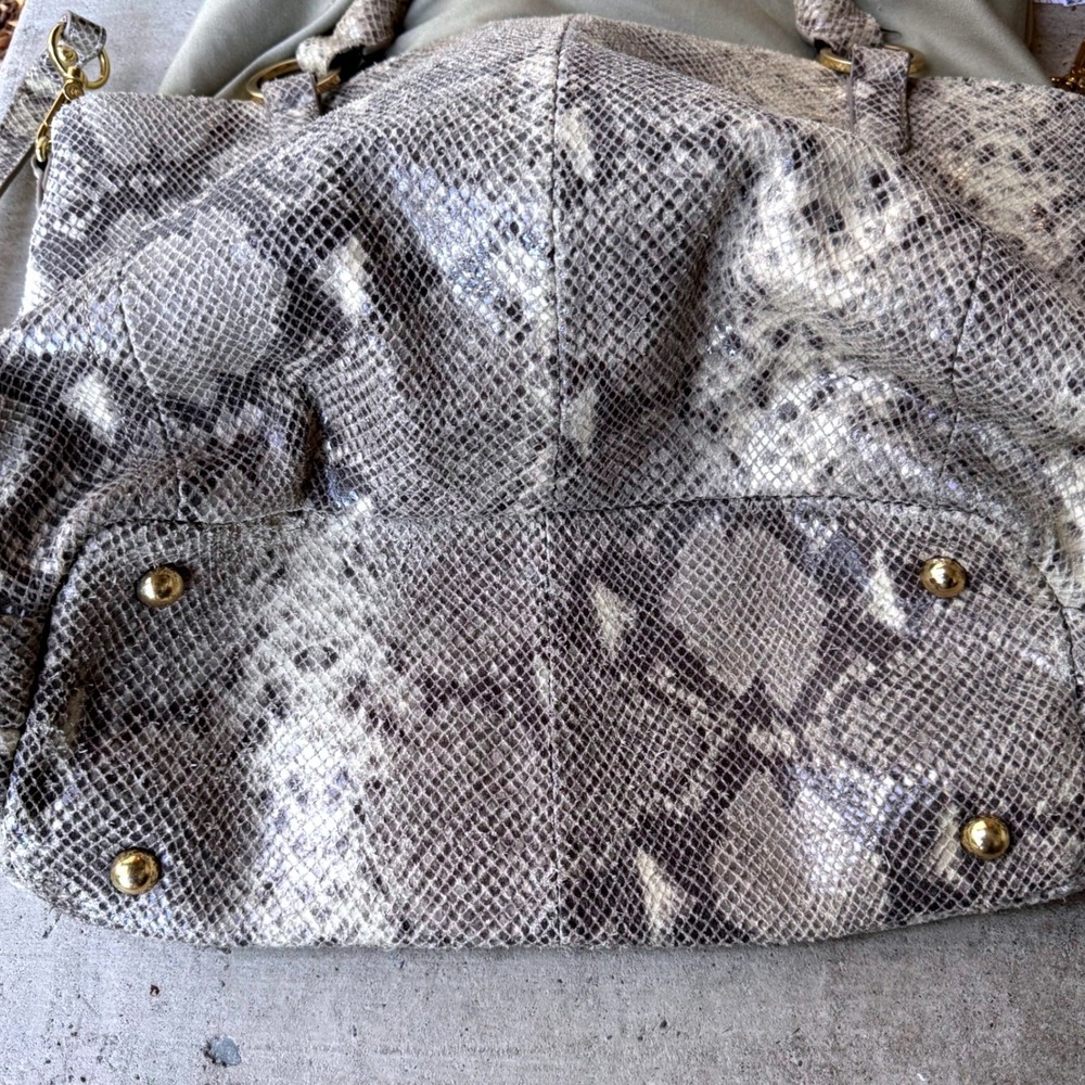 G.I.L.I Genuine‎ Leather Snakeskin Embossed Purse Tote Bag Grey XL Crossbody - Picture 6 of 14